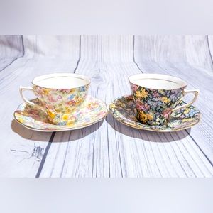 Vintage Rosina Floral Fine Bone China Tea Cups x 2, Made in England